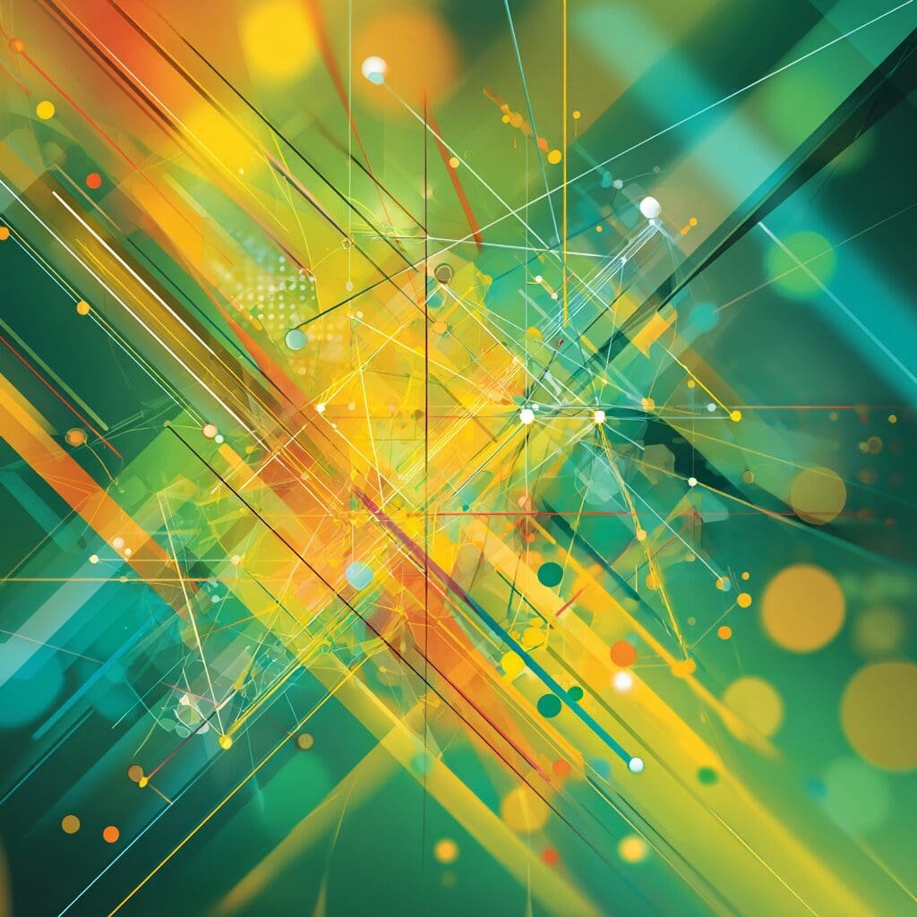 Abstract image of dynamic digital data lines and colorful network flows.